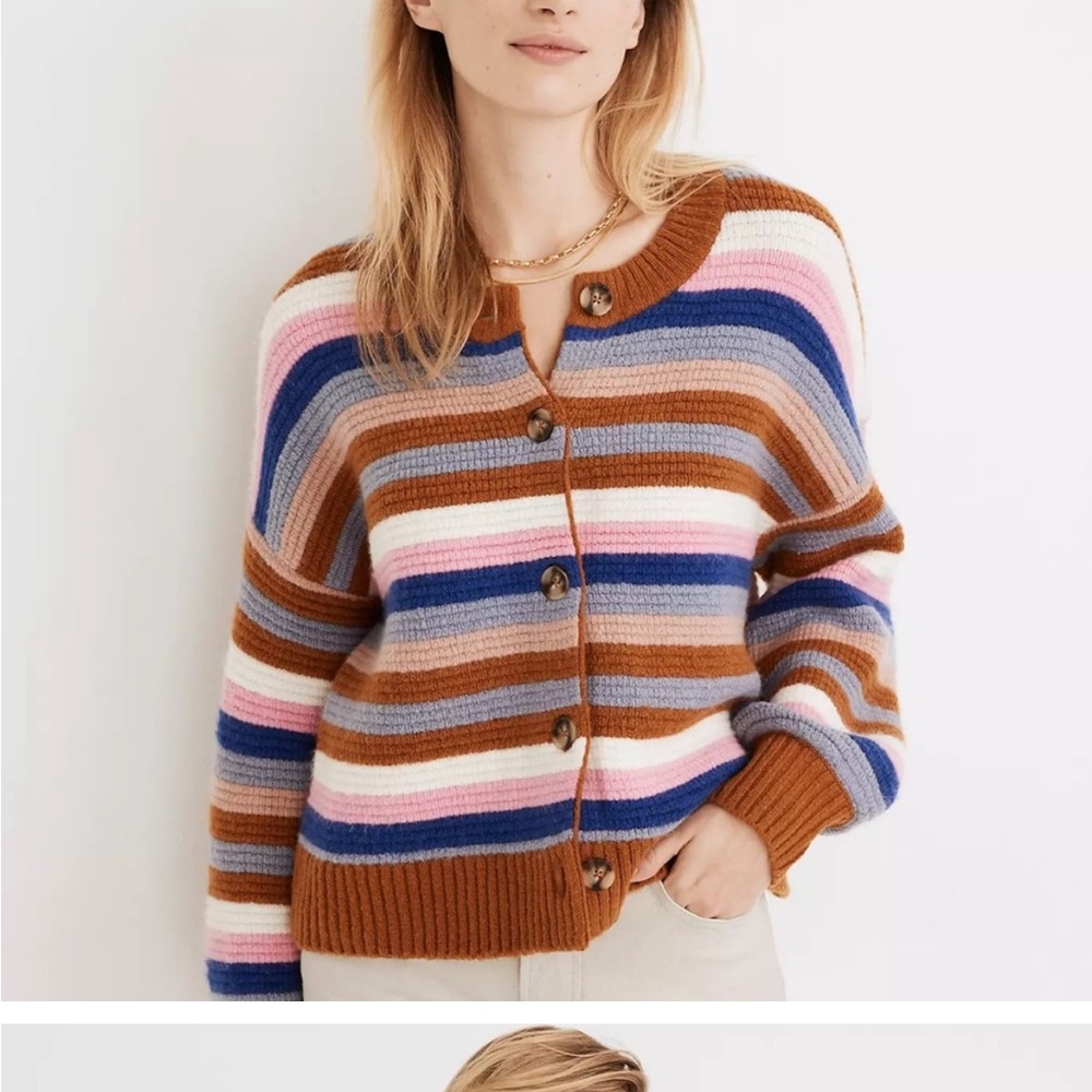 Madewell Striped Springview Cardigan Sweater in Coziest Yarn